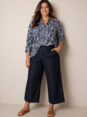 Kika Vargas Target Cotton Dark Blue Denim Wide Leg Cropped Pants Jeans 20W/22W